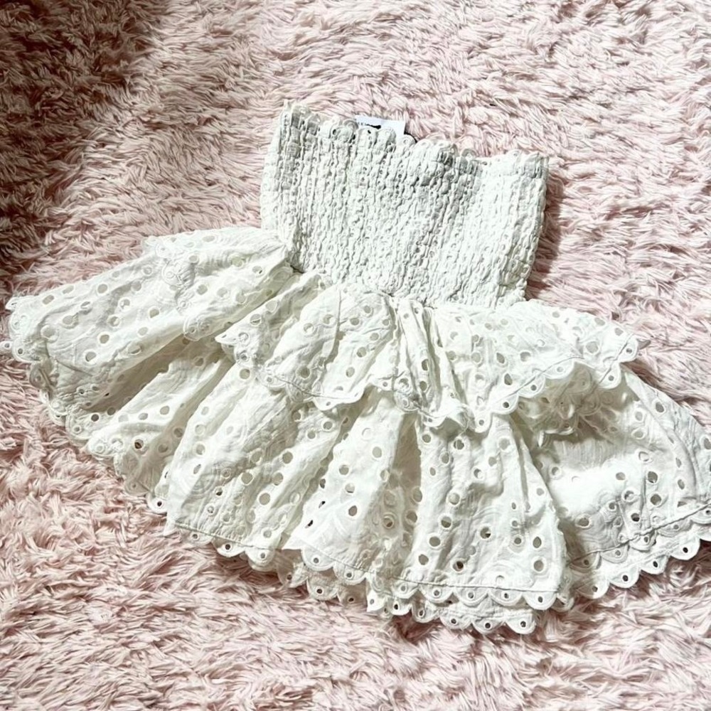 Akira‎ Eyelet Smocked Coquette Twee Lace Feminine Peplum Ruffle Minimalist Fairy